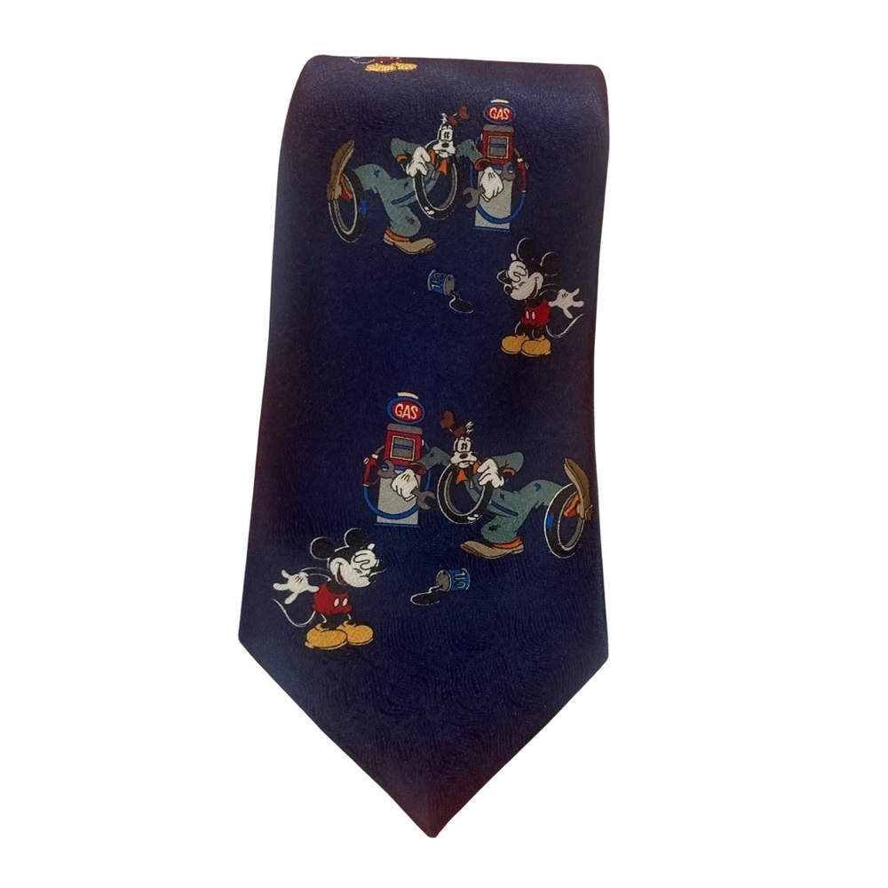 Disney Mickey Unlimited Men's Neck Tie Mickey Mouse Goofy Gas Station‎ Silk
